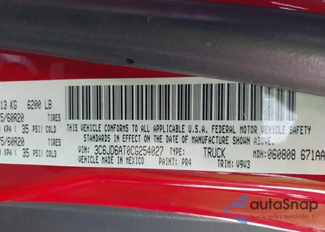 2012 Ram 1500 St from USA, damaged, VIN 3C6JD6AT0CG254027
